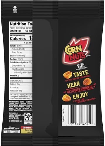 CORN NUTS Loaded Taco Flavored Corn Kernels, Crunchy Corn Snacks, Snack Box, Variety Packs, Food for Adults, 4oz. (Pack of 12)