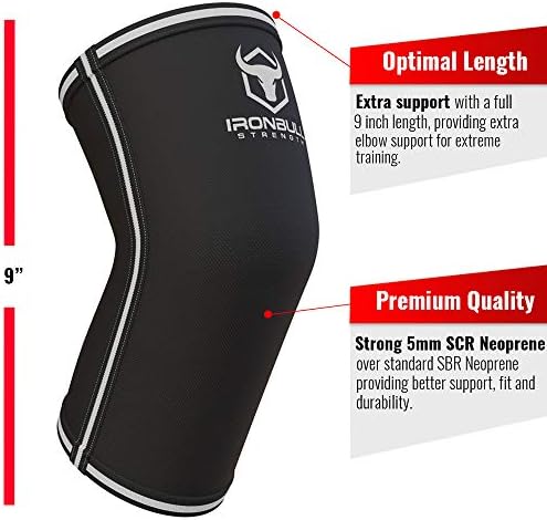 Elbow Sleeves 5mm (1 Pair) - High Performance Elbow Sleeve Support for Weightlifting, Weight Training & Powerlifting - Best Compression Straps - for Men and Women (XX-Large, Black/Grey)