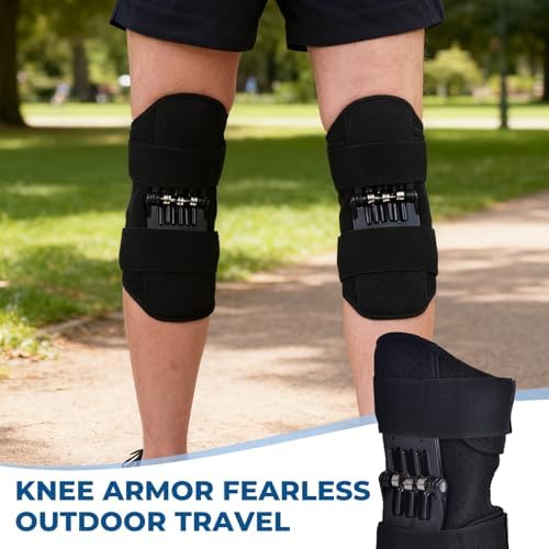 Spring-driven knee support，Knee Brace,Enhances joint assistance during stair climbing, squats, and daily activities - Ergonomic patella support with adjustable straps (Black)