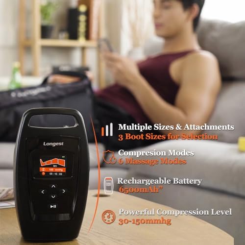 LONGEST Lymphedema Pumps Legs Foot Compression Therapy Lymphatic Drainage Massager Air Compression Boots Leg Recovery System for Swelling, Circulation & Pain Small