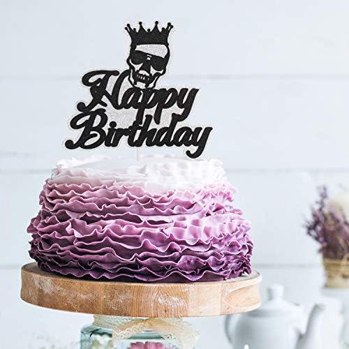 Pirate Skull Happy Birthaday Cake Topper - Novelty Glitter Crossbones Halloween Cake Décor - Autumn Fall Festival Party - Adult Ceremony Kids Birthday Derocation