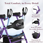 Upright Rollator Walker, Heavy Duty Stand Up Walkers for Seniors with Seat and Reversible Backrest, Foldable Standing Rollator with 8" Anti-Slip PU Wheels, Purple