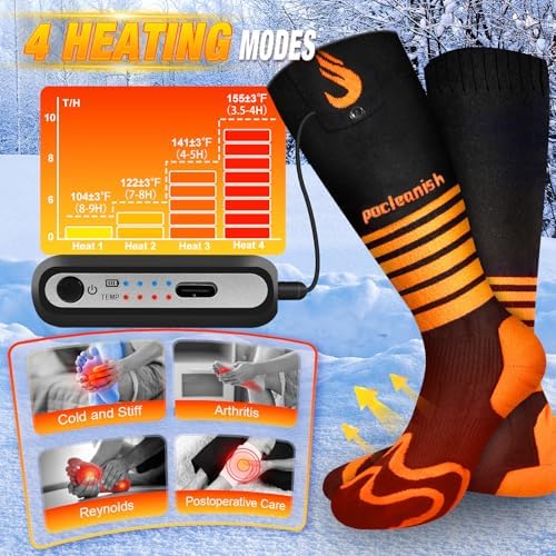 Heated Socks for Men Women, Upgraded Rechargeable Electric Heated Socks with 4 Heating Levels, Battery Operated Heated Socks Washable Warm Socks for Outdoor Working Hunting Camping Hiking Skiing