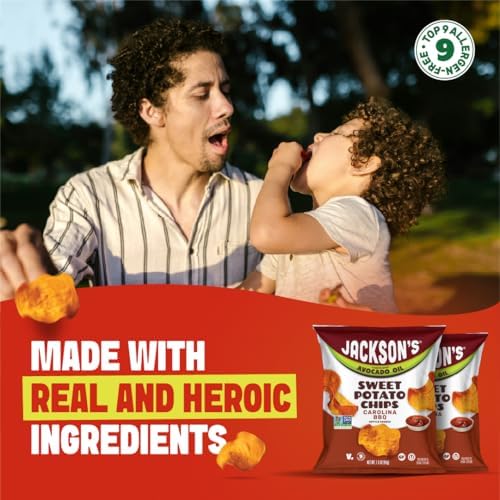 Jackson’s Sweet Potato Kettle Chips Avocado Oil Variety Pack (1.5 oz, Pack of 10) Sea Salt, Ranch and BBQ Flavors - Allergen-friendly, Gluten Free, Vegan
