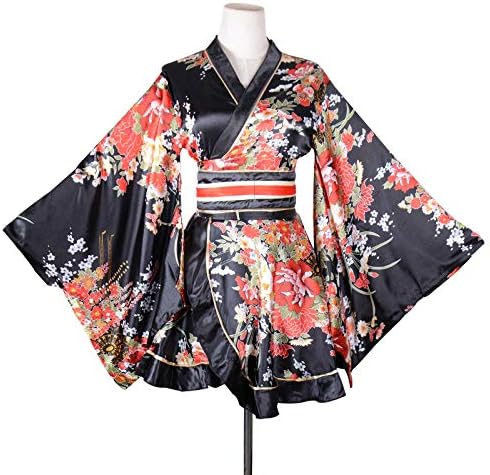 Kimono Costume Adult Japanese Geisha Floral Patten Gown Blossom Bathrobe Sleepwear With Obi Belt