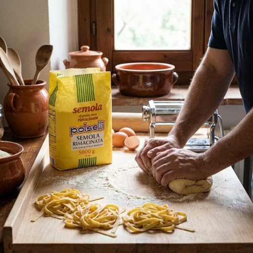 POLSELLI 1 kg, Semola Flour, Semolina Rimachinata di grano duro, Great for Bread, Pizza, or Pasta making