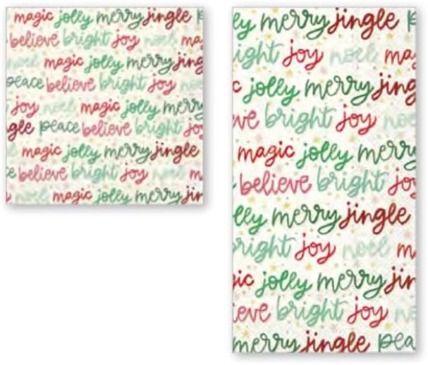 IHR Ideal Home Range Dinner Napkins Disposable 3-Ply Paper Hand Towels, 8.5" x 4.5", Holiday Magic, 16-Count
