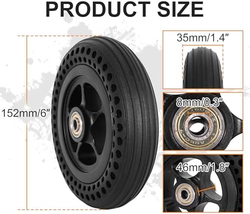 6 Inch Wheelchair Wheel Replacement Honeycomb Rubber Anti-Slip Tire, 6"x 1.4" Solid Tire Wheel Assembly Suitable for Manual/Electric Wheelchair (One Pair)