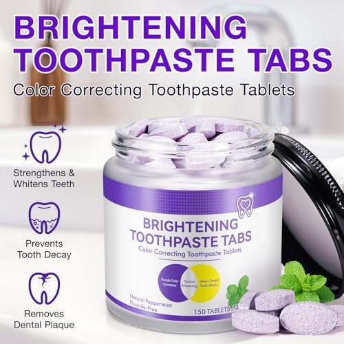 Toothpaste Tabs 150pcs, Purple Toothpastes for Teeth Whitening, Nano Hydroxyapatite, Flouride Free Toothpaste Tablets, Peppermint Flavored Strengthen Teeth, Eco & Travel Friendly