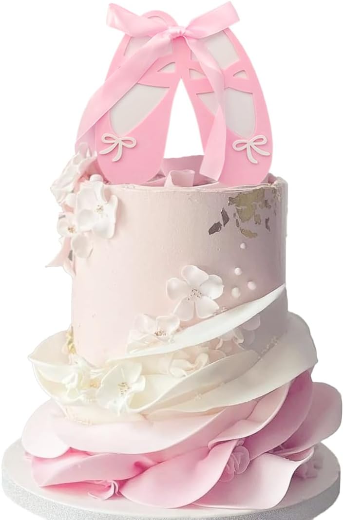 Ballet Cake Topper Ballet Shoes Birthday Decoration with Acrylic Ballet Shoes Pink Bow for Birthday Party