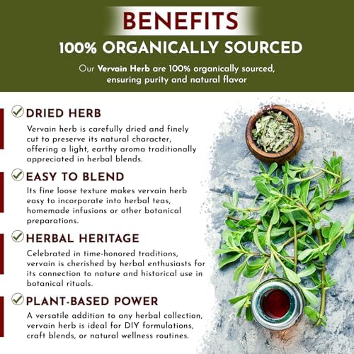 Organic Way Vervain Herb (Verbena officinalis) Cut and Sifted | Herbal Tea | Wild-Crafted | Non-GMO & Gluten Free | Resealable Bag | Raw from Albania (4 Oz)