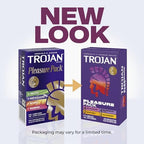 Trojan Pleasure Pack, Assorted Latex Lubricated Condoms for Men, Her Pleasure, Bareskin Studded, Ecstasy & Charged Varieties, 12 Count