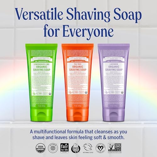 Dr. Bronner's - Organic Shaving Soap (Lemongrass, 7 Ounce) - Certified Organic, Sugar and Shikakai Powder, Soothes and Moisturizes for Close Comfortable Shave, Use on Face, Underarms and Legs