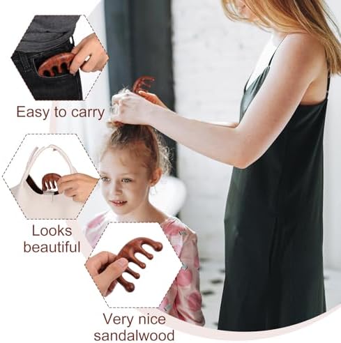 Telooco 3 Pcs Wooden Scalp Massager, Portable Sandalwood Massage Comb, Scraping Loc Comb for Relaxation and Decompression, Wide Teeth Wood Scalp Massager Gift for Parents and Loved Ones