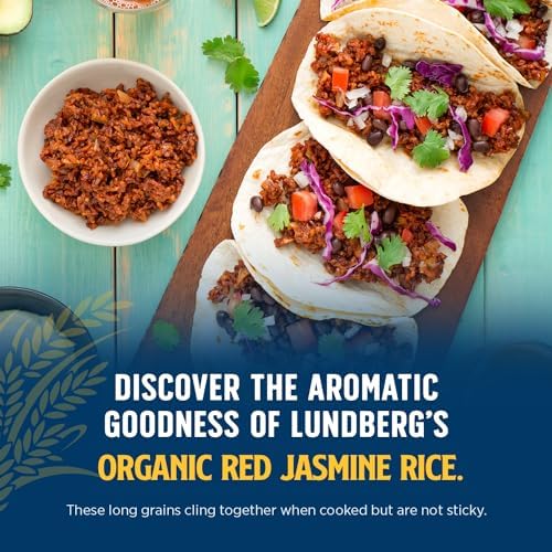 Lundberg Organic Red Jasmine Rice, Long Grain Red Rice - Non-Sticky, Fluffy Aromatic Rice, Organically Grown in California, Pantry Staples, 16 Oz