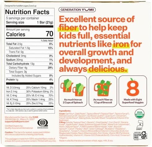 Yumi Organic Toddler Snacks Bars - Gluten-Free, No Added Sugar, 7+ Vegetables, Soft-Baked Crust Yumi Bars, Healthy Toddler Organic Snacks - School Safe and for Lunch Boxes, Apple Cinnamon & Squash (30ct.)
