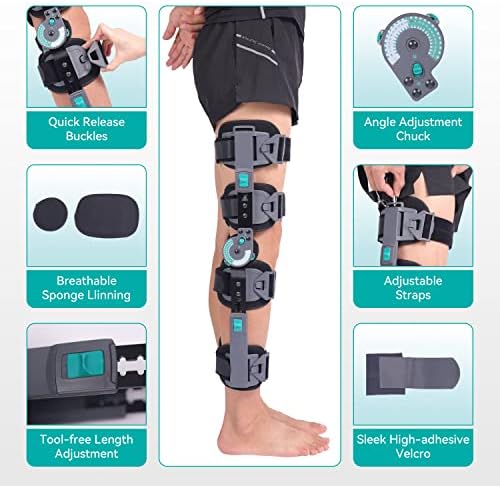 Hinged Knee Brace, ROM Adjustable Post Op Support for ACL MCL PCL Recovery, Professional Knee Immobilizer for Meniscus Tear, Arthritis and Injury Rehabilitation, Universal Size for Left and Right Leg