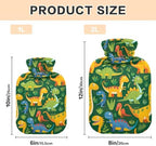 Classic Hot Water Bottle with Cover, 1L Winter Hot Water Bag for Tummy Cramps Neck and Shoulder Waist Pain Relief, Hot and Cold Compress, Colorful Cartoon Dinosaurs