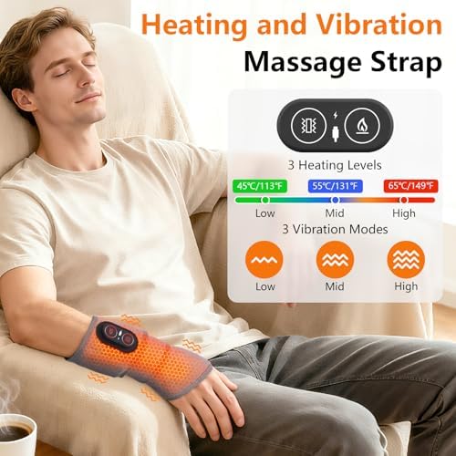 Cordless Wrist Heating Pad for Pain Relief, Heated Wrist Brace Wrist Massager Wrap for Arthritis, Rechargeable Heated Hand Heating Pad Massage for Carpal Tunnel (Grey)