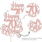1 PCS Happy 70th Birthday Cake Topper Glitter Cheers to 70 Years Birthday Cake Pick Hello 70 Fabulous Cake Decoration for Happy 70th Birthday Anniversary Party Decorations Supplies Rose Gold