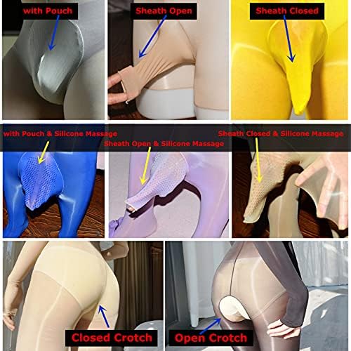 BEFASY Unisex 8D Plus Size Shiny Glossy Full Bodystocking Ultrathin Nylon Sheer Bodysuit Catsuit with Hood Gloves