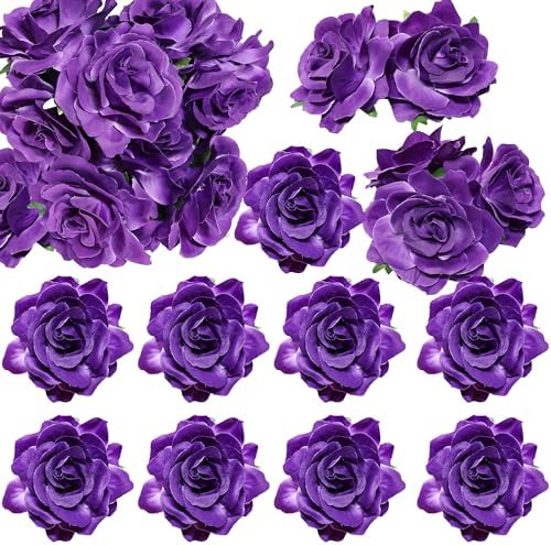 Gyufise 8Pcs Flower Cake Toppers Boho Cake Toppers Artificial Rose Cake Decorations for Women Birthday Baby Shower Wedding Valentine's Day Celebration Boho Party Supplies Purple