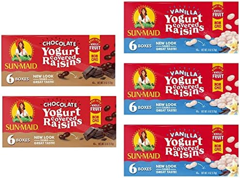 Sun-Maid • Yogurt Raisins Variety Pack (Pack Of 30), Vanilla (Pack Of 18), Chocolate (Pack Of 12), Dried Fruit, Non-GMO, Healthy Lunch Box Snack