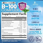 B Complex Vitamins Capsules - Super Complete B-100 Complex with Vitamin B12 B6 C Biotin Folate & Folic Acid for Immune & Energy Support - Supplement for Heart, Brain, & Nerve Support - 120 Capsules