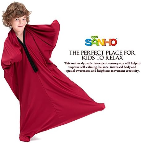 SANHO Sensory Body Sock,Large,9-12 Years Old,56''HX28''W,Good for Height:52"-61",Suitable for Autism & Sensory Processing Disorders,Updated Version,Wine red