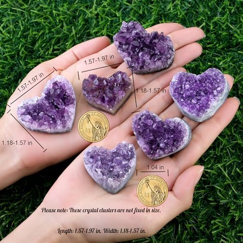 ZHIYUXI Amethyst Crystals and Healing Stones Gems Rocks Purple Room Decor Gemstones Gem Stones Heart Shaped Rocks Crystal Cluster Heart Gifts Amethyst Stones Geodes 1.2-1.6" Purple Gifts for Women