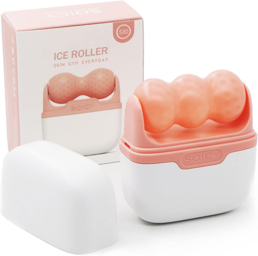 Ice Roller for Face and Eyes - Facial Skin Care Tools with 2 in 1 Face Roller and Travel Case, Self Care Gift for Men Women (Pink)