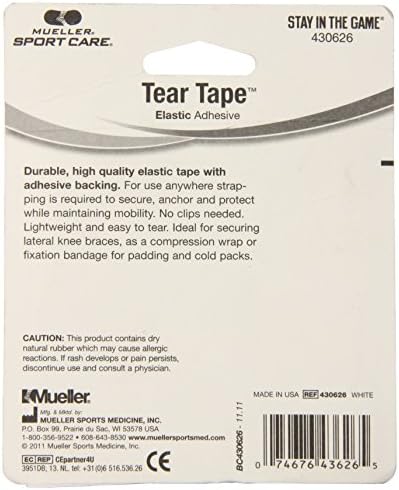 MUELLER Sports Medicine Tearlight Tape, White, 1.5" x 7.5 Yd