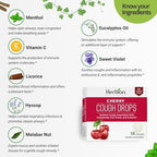 HERBION Naturals Cough Drops, Dietary Supplement, Soothes Cough, for Adults and Children Over 6 Years, No Artificial Flavor, No Added Color, 108 Count, Cherry, Pack of 6