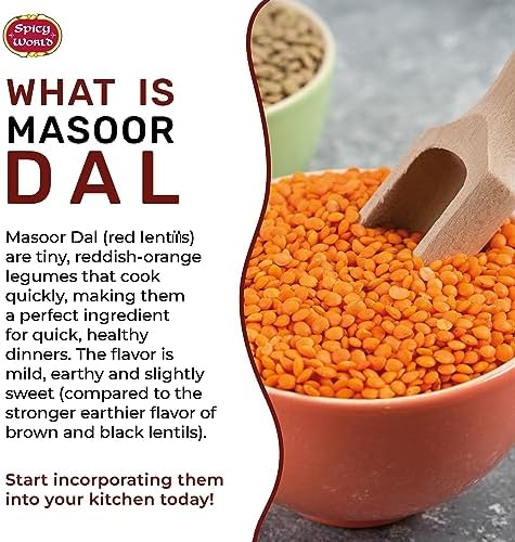 Spicy World Masoor Dal 8 Pound Bag (128oz) - Red Lentils Split - All Natural