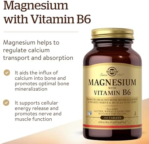 Solgar Magnesium with Vitamin B6, 250 Tablets - Promote Healthy Bone Mineralization, Support Nerve & Muscle Function, Energy Metabolism - Non-GMO, Vegan, Gluten Free, Dairy Free, Kosher - 83 Servings