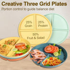 Divided Plates for Adults (8 Packs), Unbreakable Portion Control Plate Sectioned with Dividers, 9 Inch Plastic Food Separator Dinner Plates Lightweight Compartment BPA Free Reusable Microwave Safe