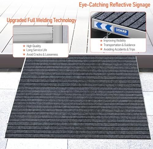 Threshold Ramp for Wheelchairs, 3-5.5" Rise and 30"×36" Platform Aluminum Wheelchair Ramp, Door Threshold Ramps with a Non-Slip Thick Door Mat