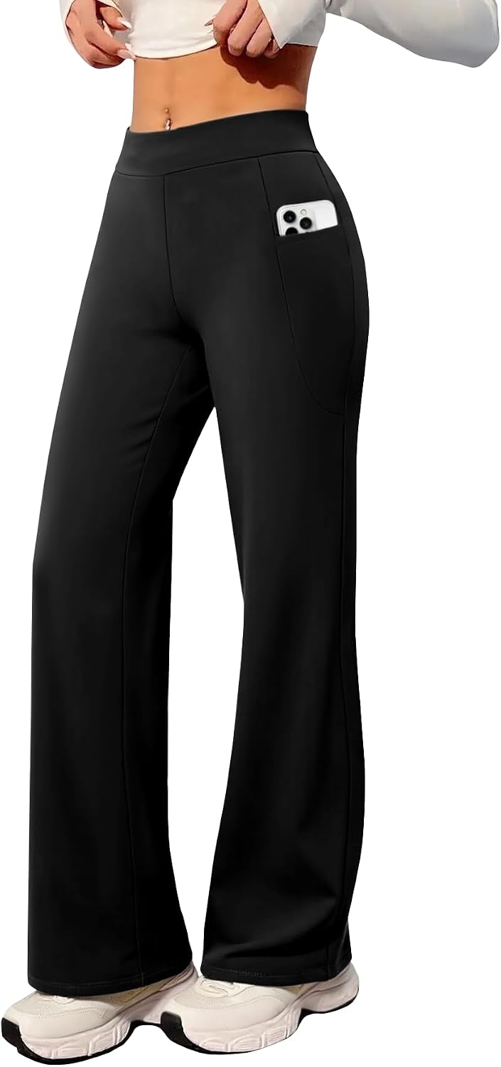 Wide Leg Yoga Pants Women High Waisted Loose Stretch Lounge Causal Work Workout Gym Trousers with Pockets