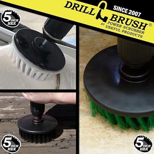Drillbrush 3 Brush Kit - Drill Brush Cleaning Supplies - White Soft for Leather, Glass, Carpet - Green Medium for Kitchen, Bathroom, Tub, Sinks, Flooring - Black Ultra Stiff for Garage Floors, Stone