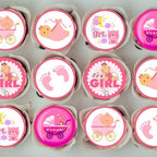 PRECUT Baby Girl Mix Edible Cupcake Toppers – Pink Baby Shower Cake Decorations, Gender Reveal, Cakes, Cupcakes, and Desserts 48 x 1.18 Inch/3cm Discs