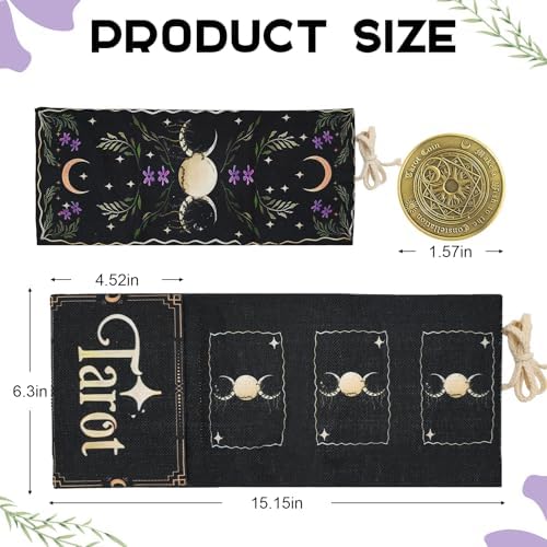 Knana 2Pcs Tarot Card Holder Linen Tarot Bag with Sun Moon Pattern Tarot Accessories Tarot Card Bag