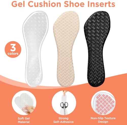 3/4 High Heel Cushion Inserts for Women, 2 Pairs Self-Adhesive Gel Shoe Inserts, Invisible Sandal Insoles for Relieving Foot Pain and Fatigue (Transparent, Small : Women's 5-8)