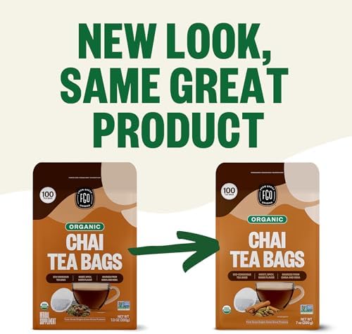 FGO Organic Chai Tea, 100 Count, Eco-Conscious Tea Bags, Resealable Bag, Packaging May Vary (Pack of 1)
