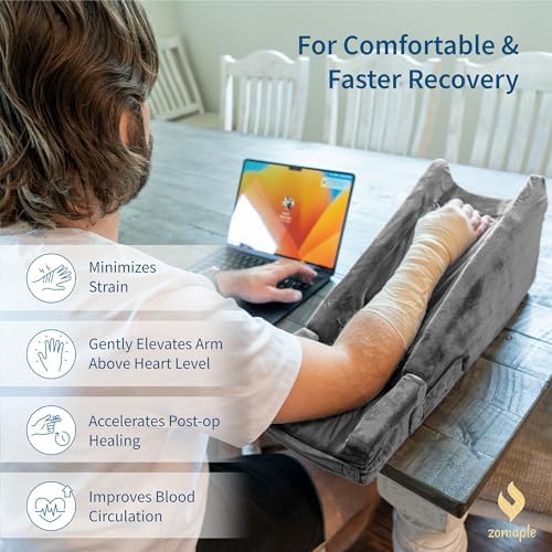 Zomaple Arm Elevation Pillow for Post Surgery – Adjustable Arm Support Pillow with Gel Memory Foam & Hot/Cold Pack – Couch Rest Pillow for Bed, Carpal Tunnel, Wrist & Elbow Recovery, Help Reduce Pain