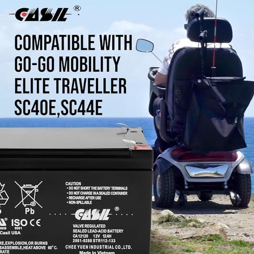 Casil 12V 12Ah SLA AGM Replacement Battery (2 Pack) | Compatible with Go-Go Mobility Elite Traveller SC40E SC44E | Sealed Lead Acid Mobility Scooter Battery