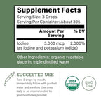 Organic Lugol's Iodine, Iodine and Potassium Iodide 2% Solution 3000 mcg - Liquid Supplement Drops for Thyroid Support for Women & Men, Metabolism Health, Detox Boost - Non-GMO, 395 Servings (2 Oz)