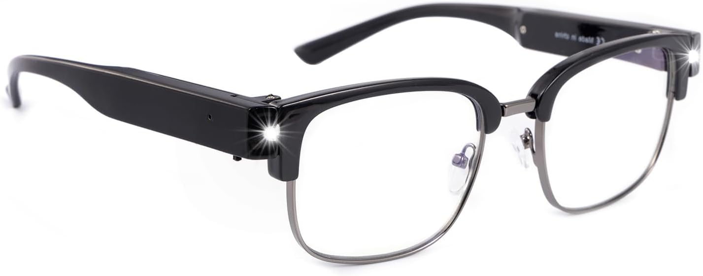 SKYWAY Reading Glasses with Light Metal Frame Magnifier Reading Glasses rechargeable Bright Led Readers Glasses for Men Women