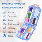 Travel Pill Organizer with 189 Medicine Labels, 10 Compartments Small Pill Case Compact and Portable Travel Pill Box for Airplane Car Purse Nurse Vacation Essentials (Blue, 1 Pack)