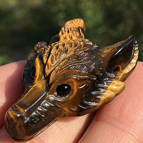 Acxico 1 pcs Natural Tiger's eye jasper Quartz Crystal Wolf Skull Carved stone Healing