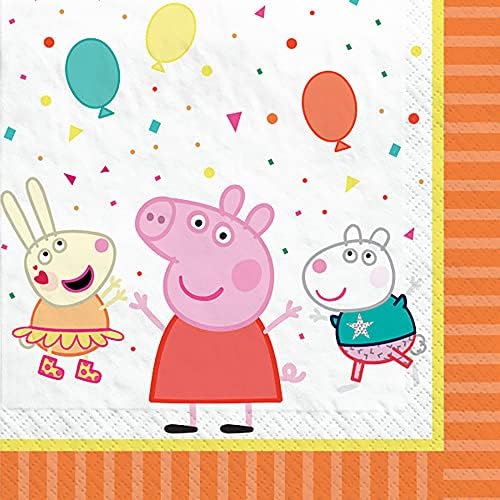 Peppa Pig Confetti Party Luncheon Napkins, 6.5" (16-Pack) - Colorful Napkins Featuring Peppa & Friends, Perfect for Kids' Birthday Celebrations & Themed Events